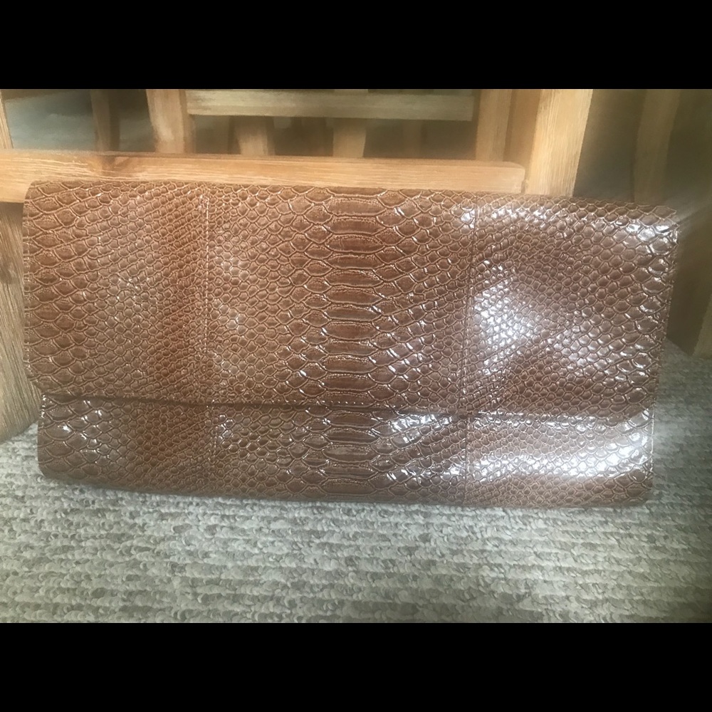 Faux Snakeskin Clutch Cognac